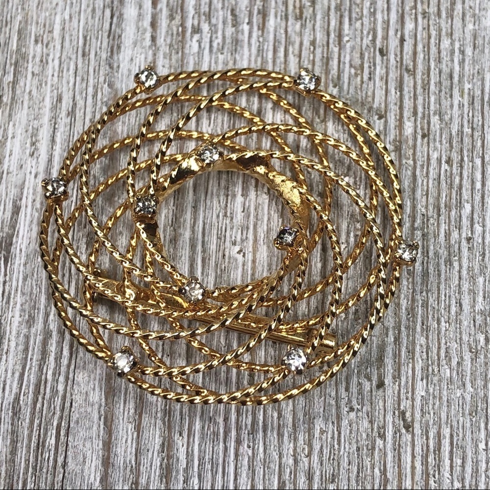 Vintage Circle Pin Overlapping Rope Rhinestone - Picture 5 of 10